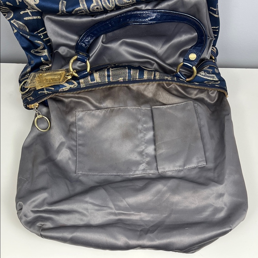 Coach Poppy Graffiti Metallic Gold Patent Leather Glam Tote Shoulder Bag 15301 - Picture 11 of 16